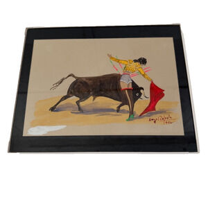 ANGEL ZAPATA Original 1956 VTG Bullfighting Matadora Watercolor Painting Signed